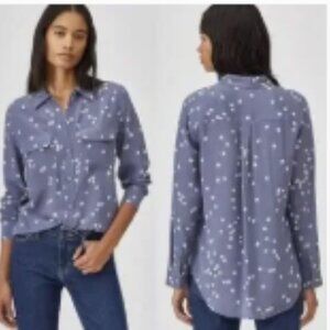 Equipment Star-Patterned Blue and White  Button Down Silk Shirt  Sz Small
